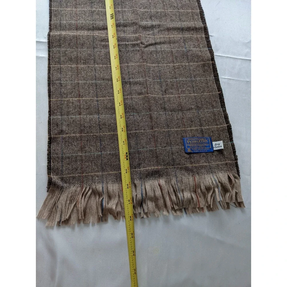 Pendleton Scarf Brown Herringbone Windowpane Plaid 100% Virgin Wool Made in USA